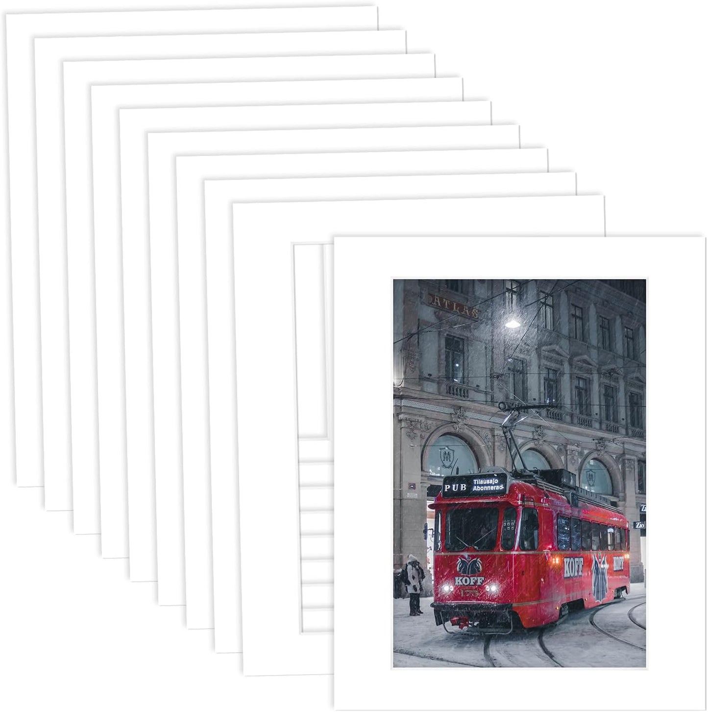 MBC Mat Board Center, 10 Pack 11X14 for 8X12 White Picture Mats Frame Mattes, Bevel Cut, Acid Free, 4-Ply Thickness