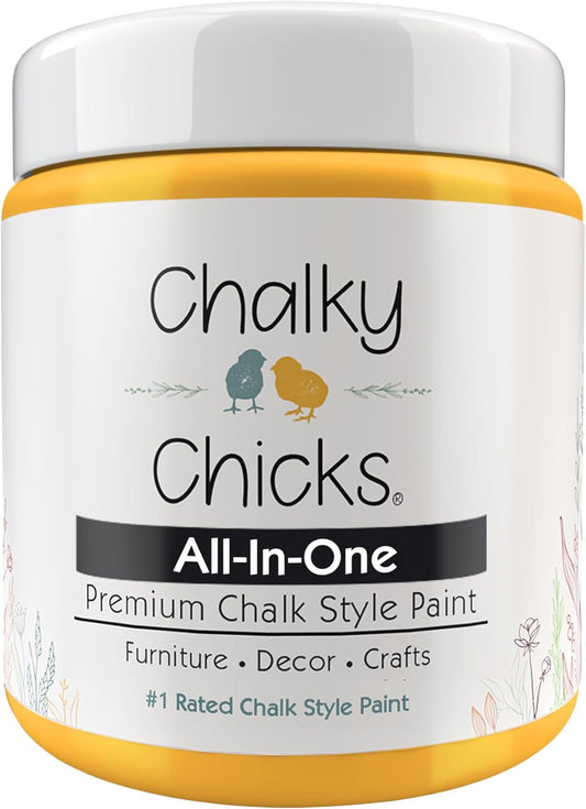 Chalky Chicks All-in-One Chalk Paint for Furniture or Cabinet - 8 Fl Oz - Matte Finish Bees Knees (Yellow) for Metal, Wood Furniture Paint - No Sanding All-in-One for Home Decor & Crafts, USA Made