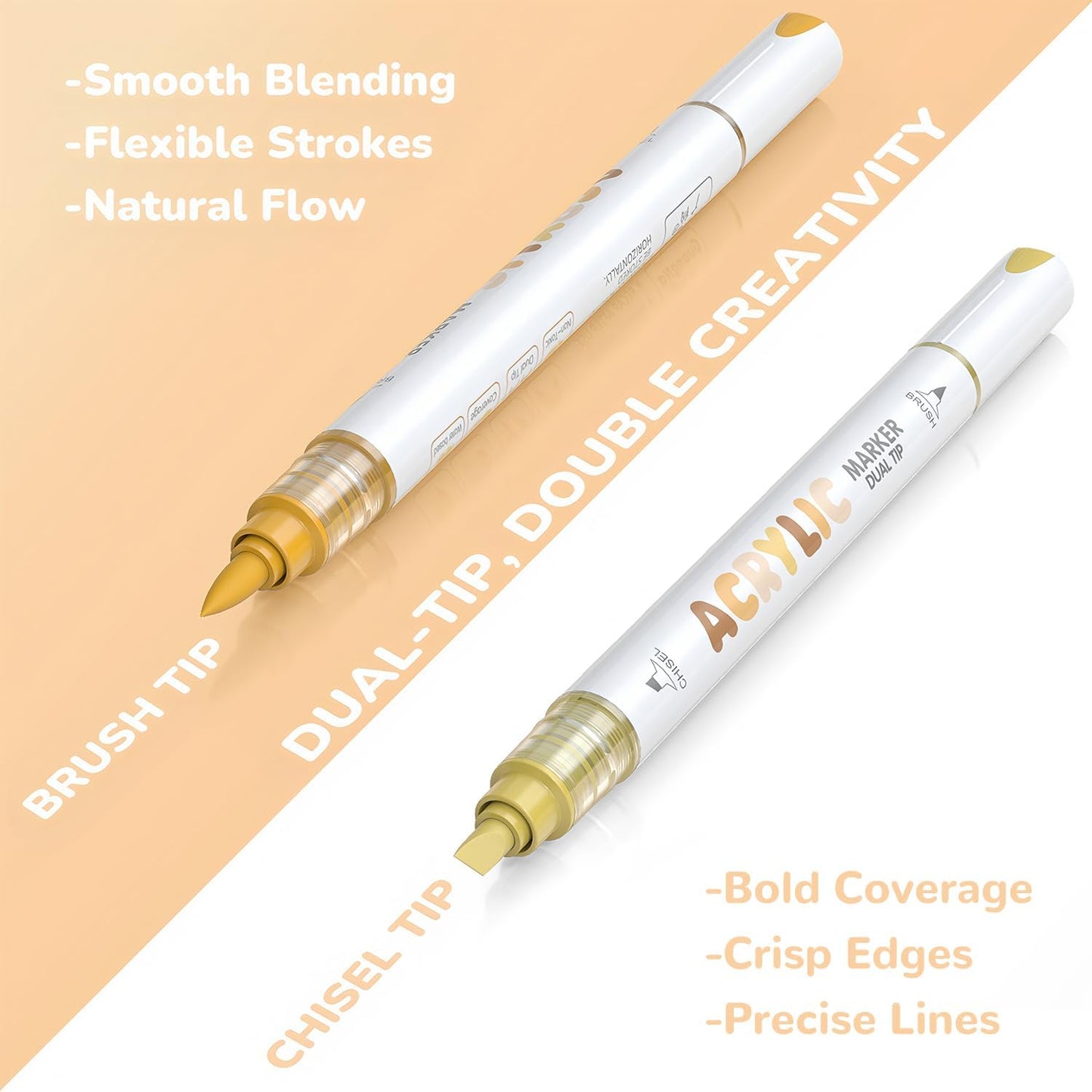 Guangna 12 Skin Tone Dual Tip Acrylic Paint Markers, Brush Tip & Chisel Tip Acrylic Paint Pens for Rock, Wood, Glass, Paper, Coloring Book, Ceramic, Canvas, Water-Based Ink