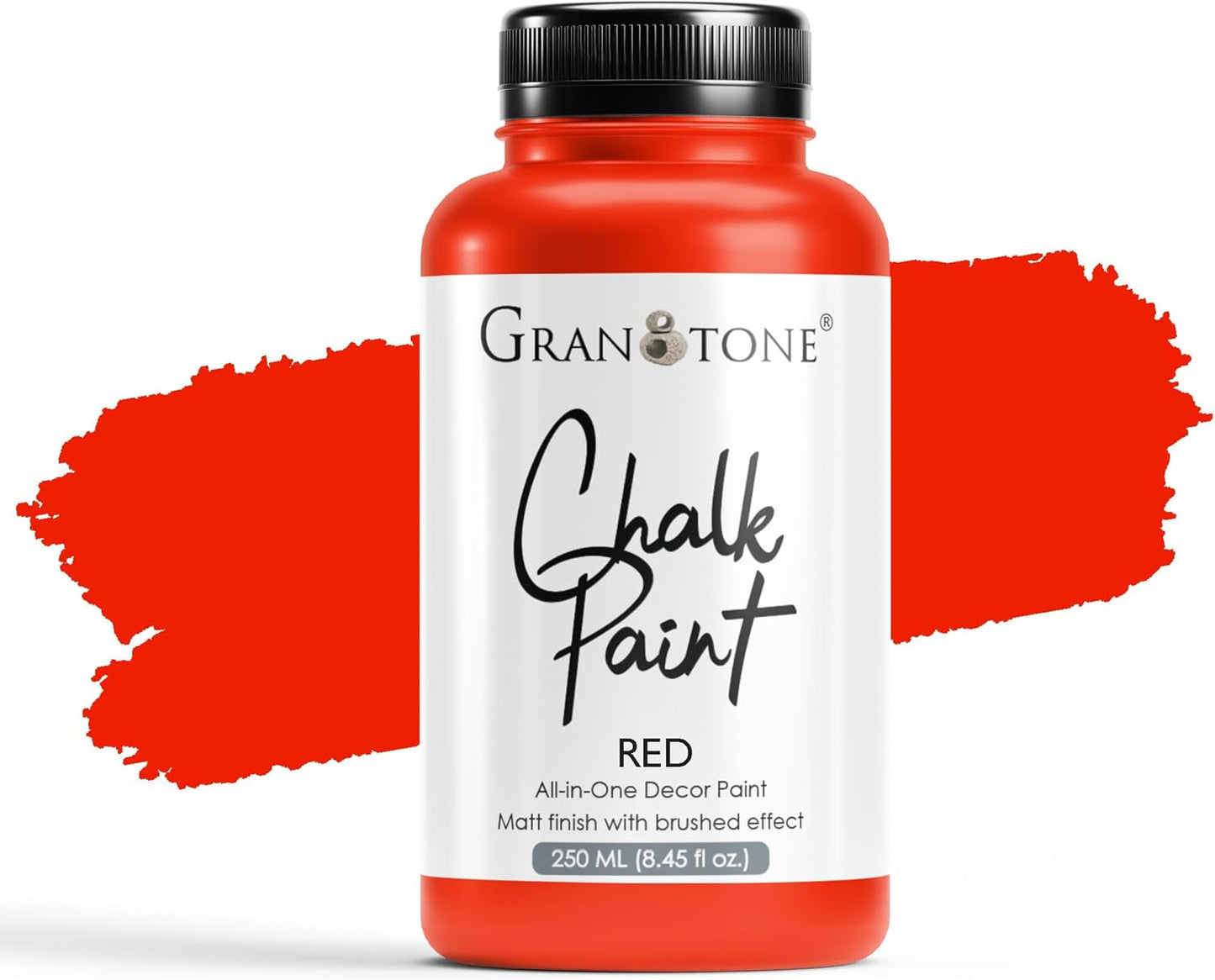 GRANOTONE Chalk Paint for Furniture, Matt-Finish Water-Based Acrylic Paint for Wood, Walls, Metal, Glass, Paper, Fabric Canvas, Maximum Coverage Chalk Paint for Kids & Adults, 250 Ml (RED)