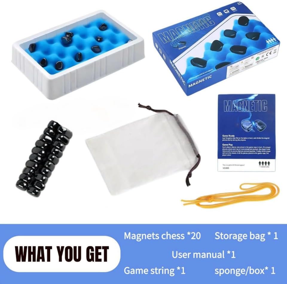 Bighero Magnetic Chess Game,20 Stones,Magnetic Chess with String &Sponge- Portable Intellectual Board Game for Family with Fun Educational Gift A