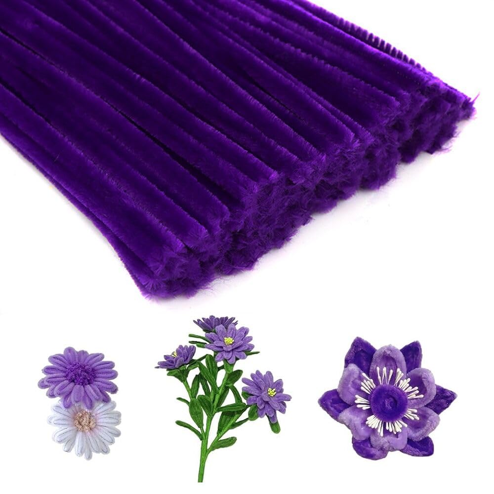 100 Pieces Pipe Cleaners Chenille Stem, Pastel Candy Color Pipe Cleaners Set for Pipe Cleaners DIY Arts Crafts Decorations, Chenille Stems Pipe Cleaners (Purple)