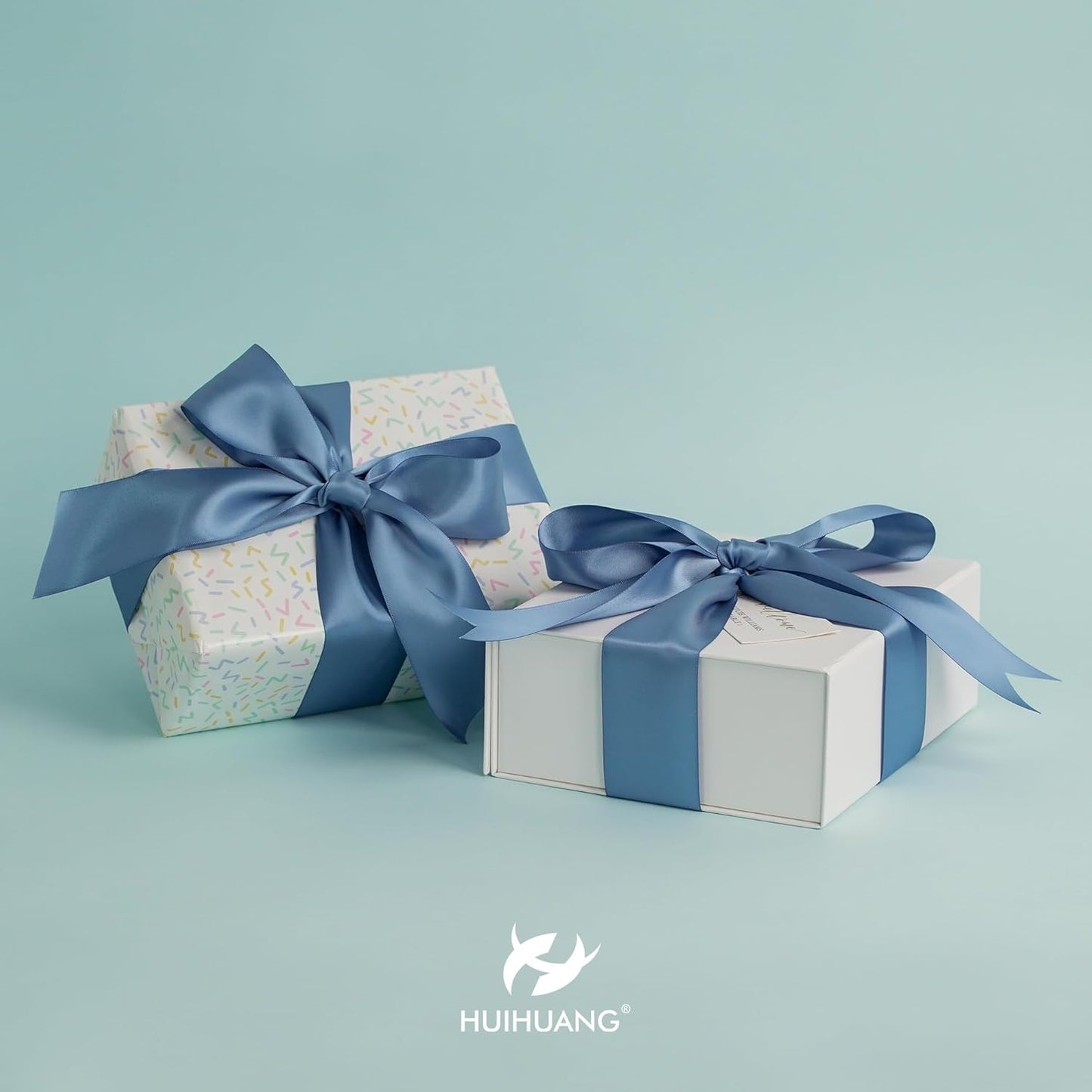 HUIHUANG Smoke Blue Ribbon 2 inch Wide Double-Faced Blue Satin Ribbon for Crafts, Bows Making, Flower Bouquet Wrap, Gift Wrapping, Wedding Bridal Shower Decor, Home Decor -25 Yards/Roll