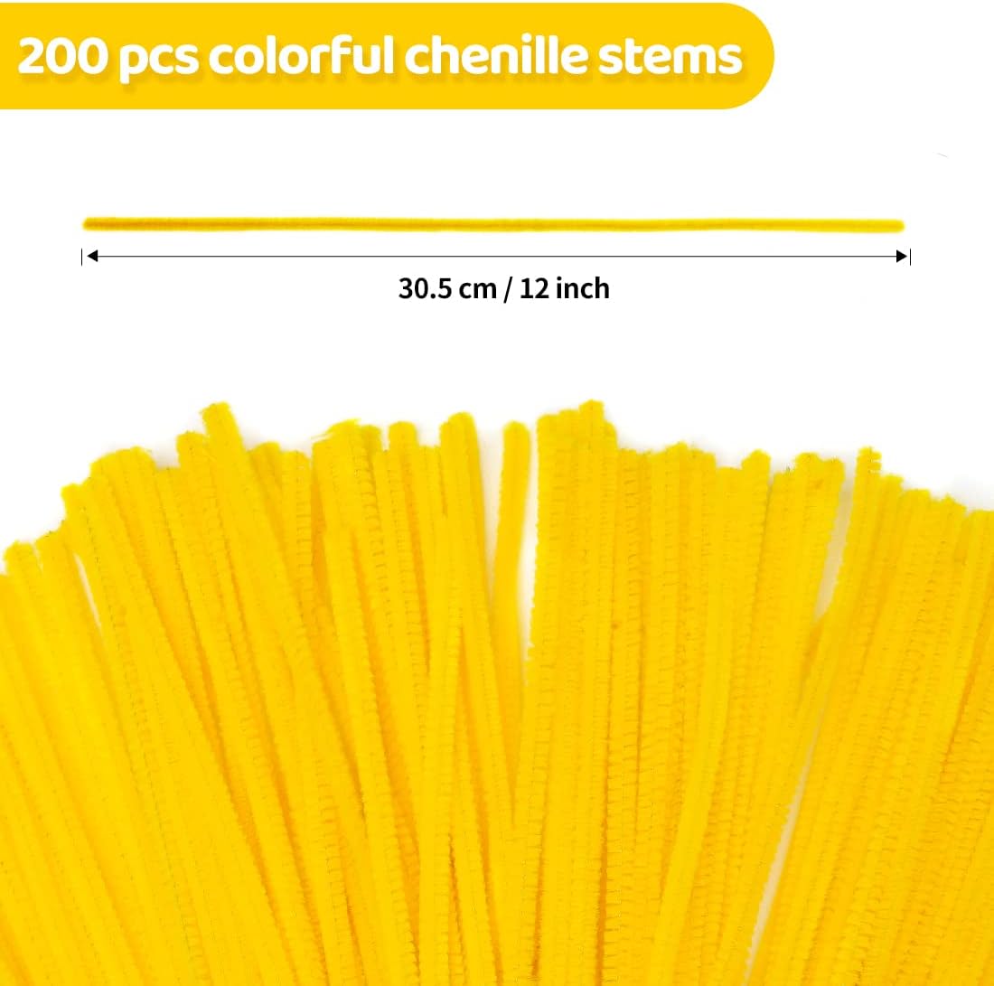 Eppingwin 200pcs Pipe Cleaners, Yellow Pipe Cleaners Craft Supplies,Chenille Stems for DIY Arts Crafts Project(Yellow)