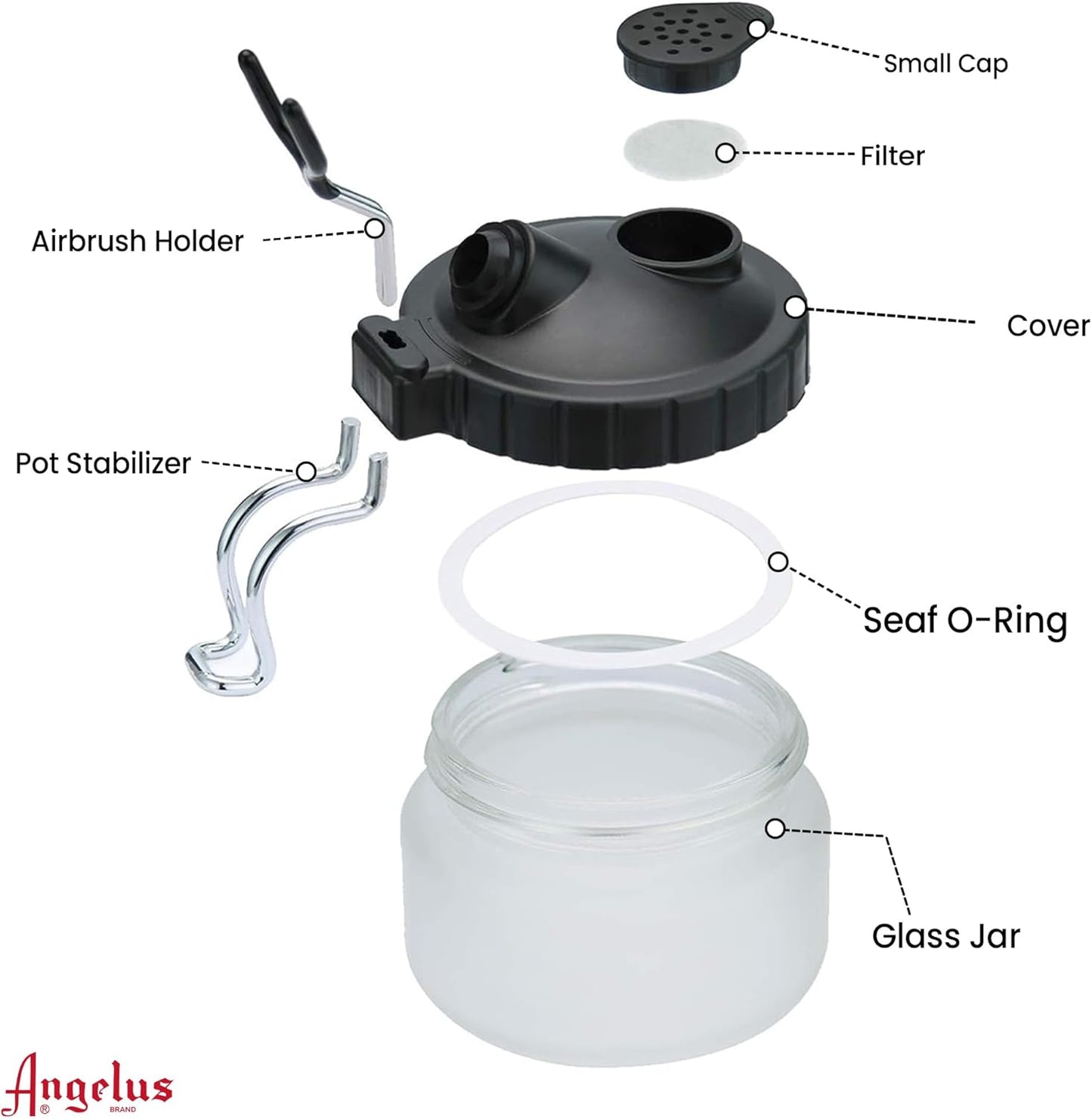 ANGELUS Airbrush Cleaning Pot, Glass Cleaning Pot with Holder, Cleans Airbrush, Airbrush Holder Station