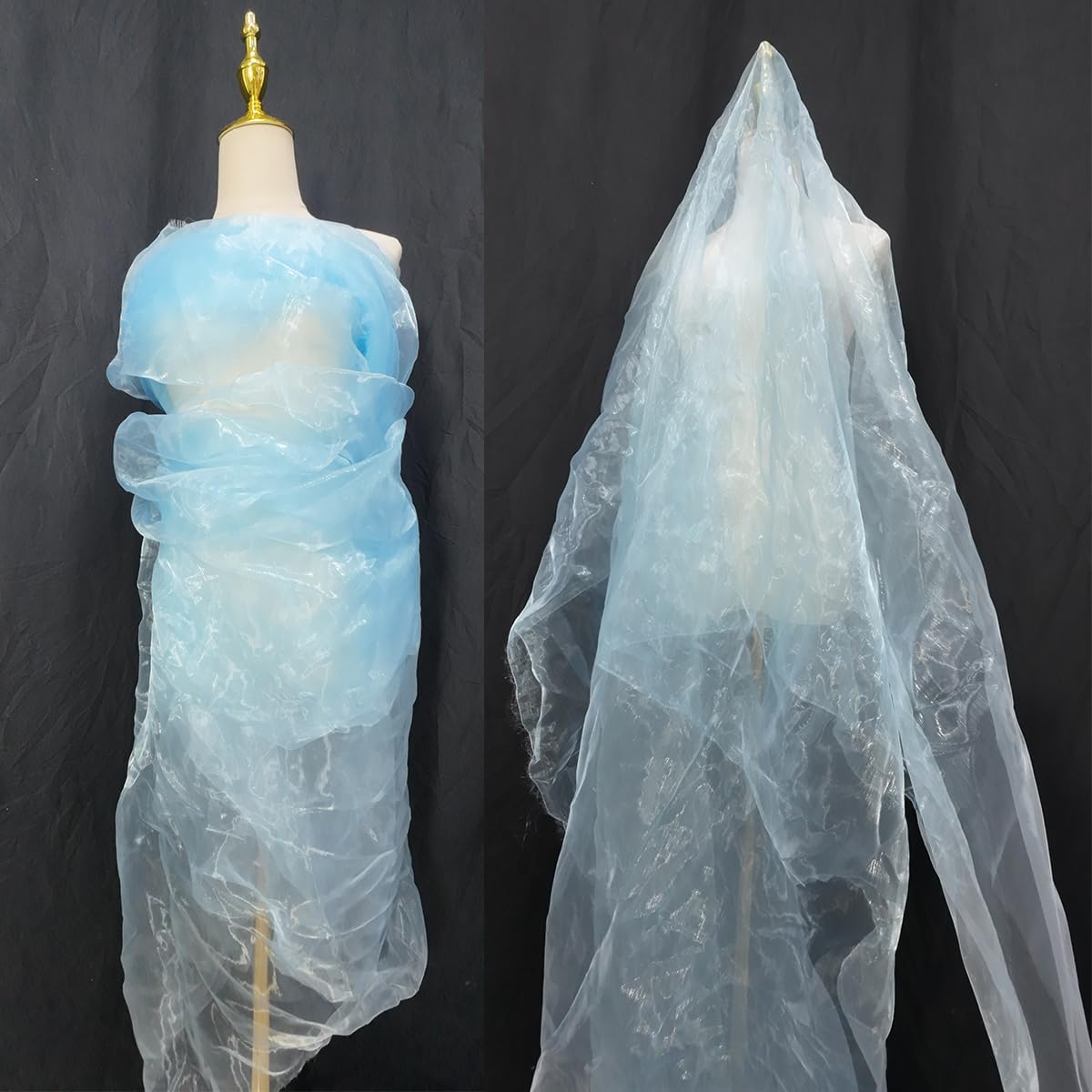 Two-Tone Iridescent Holographic Organza Fabric - 11 Yards | Lightweight Sheer Gauze Voile Tulle | for Dresses, Party Decor, DIY Crafts, Shiny Backdrops(Shimmery ICY Pale Blue)