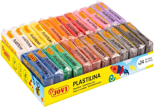 Jovi - Plastilina, 24 Bars of Reusable and Non-Drying Modeling Clay in 12 Assorted Colors, 100% Vegetable-Based, Non-Toxic and Gluten-Free, for Arts & Crafts Projects, Total of 2.64lb