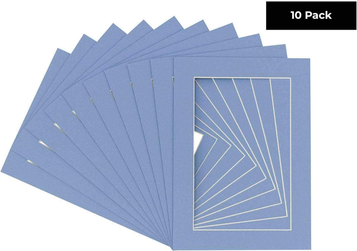 Pack of Ten Acid Free 8x10 Mats Bevel Cut for 6x8 Photos - Brittany Blue Precut Matboards with Backing Boards and Self Seal Photo Mat Bags for Pictures, Photos, Framing - 4-ply Thickness