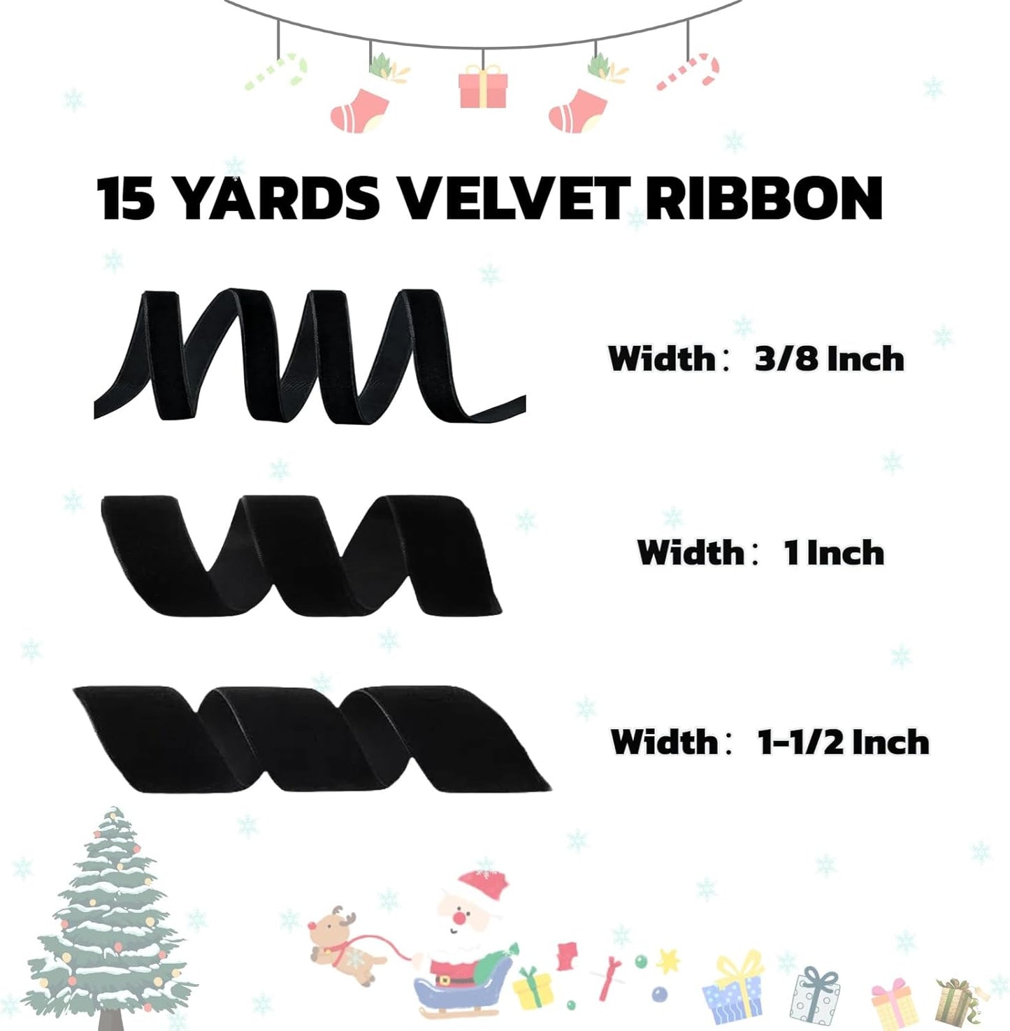 15 Yards Velvet Ribbon 1-1/2 Inch Single Face Black Velvet Ribbon Spool Prefect for Wedding, Ribbons for Gift Wrapping, Christmas Tree Ornaments Wreath Hair Bows, Ribbons for Crafts