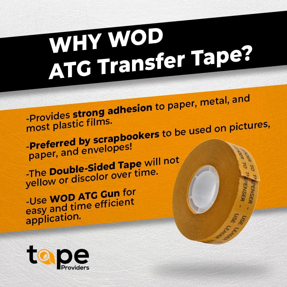 WOD General Purpose ATG Tape, 1/4 inch x 36 yds. (Set of 24 Rolls) Adhesive Transfer Tape Glider Refill Rolls Clear Adhesive on Gold Liner (Acid Free) RWATG20
