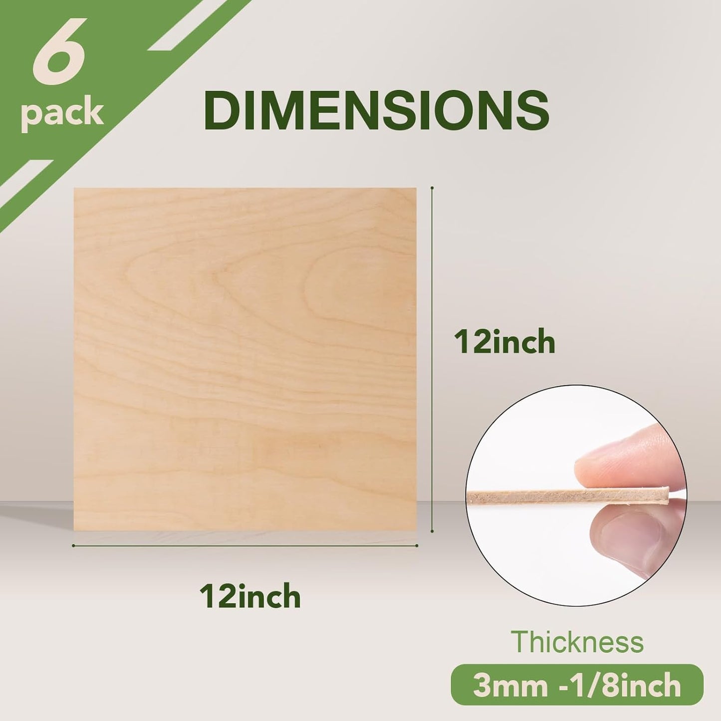 6 Pack Birch Plywood Sheets, 12 x 12 x 1/4 Inch, 6mm for Laser Cutting, Architectural Models, Wood Burning & DIY Crafts