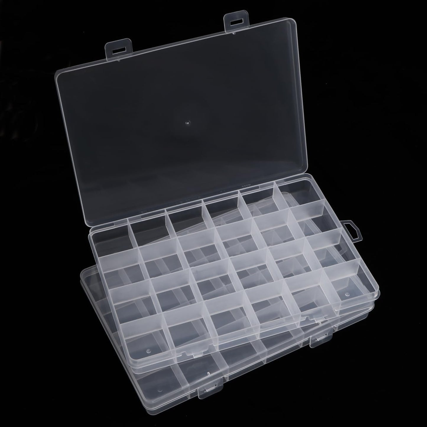 2pcs 24 Grids Clear Plastic Organizer Box Fixed Compartment Storage Container for Craft, Beads, Jewelry, Small Parts, 7.4X5.1X0.86 INCH