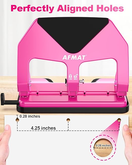 AFMAT 3 Hole Punch Heavy Duty, 50-Sheet Three Hole Punch, 50% Reduced Effort, 10,000+ Uses, 9/32" Holes, S.S. Paper Guide, 3 Hole Puncher for Binder, Metal Hole Puncher for Home Office School HP20