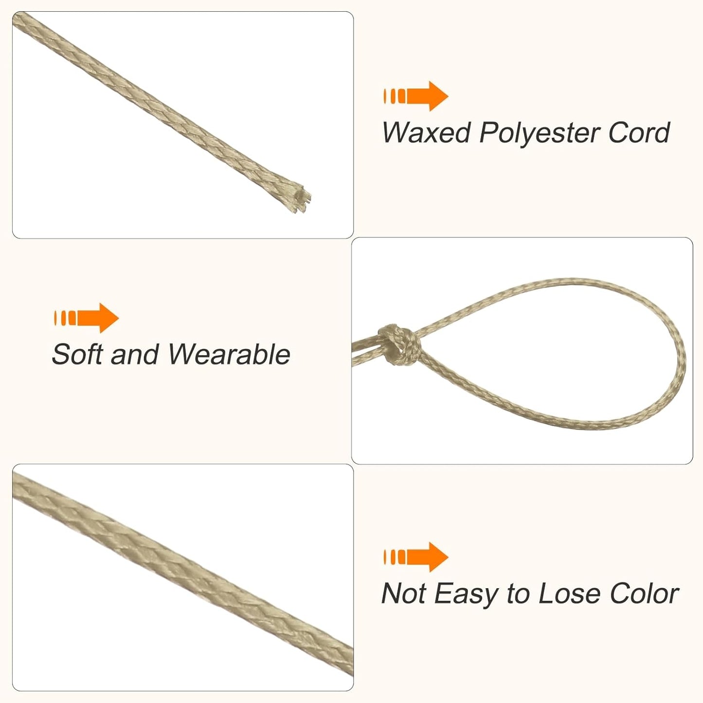 MECCANIXITY Waxed Cord 0.5mm Waxed Polyester Cord 175 Yard Wax String for Bracelet Making, Necklaces, Beading, Jewelry Making and DIY Crafts(Khaki)
