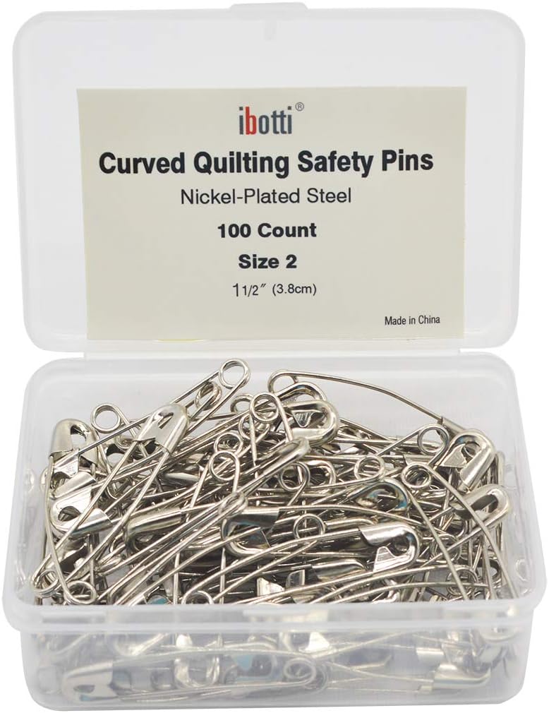 Curved Safety Pins for Quilting, Basting Pins, Size 2, 100-count