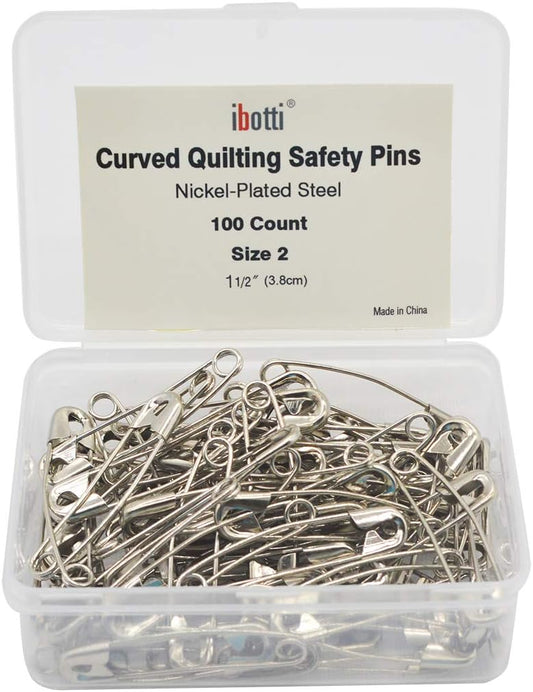 Curved Safety Pins for Quilting, Basting Pins, Size 2, 100-count