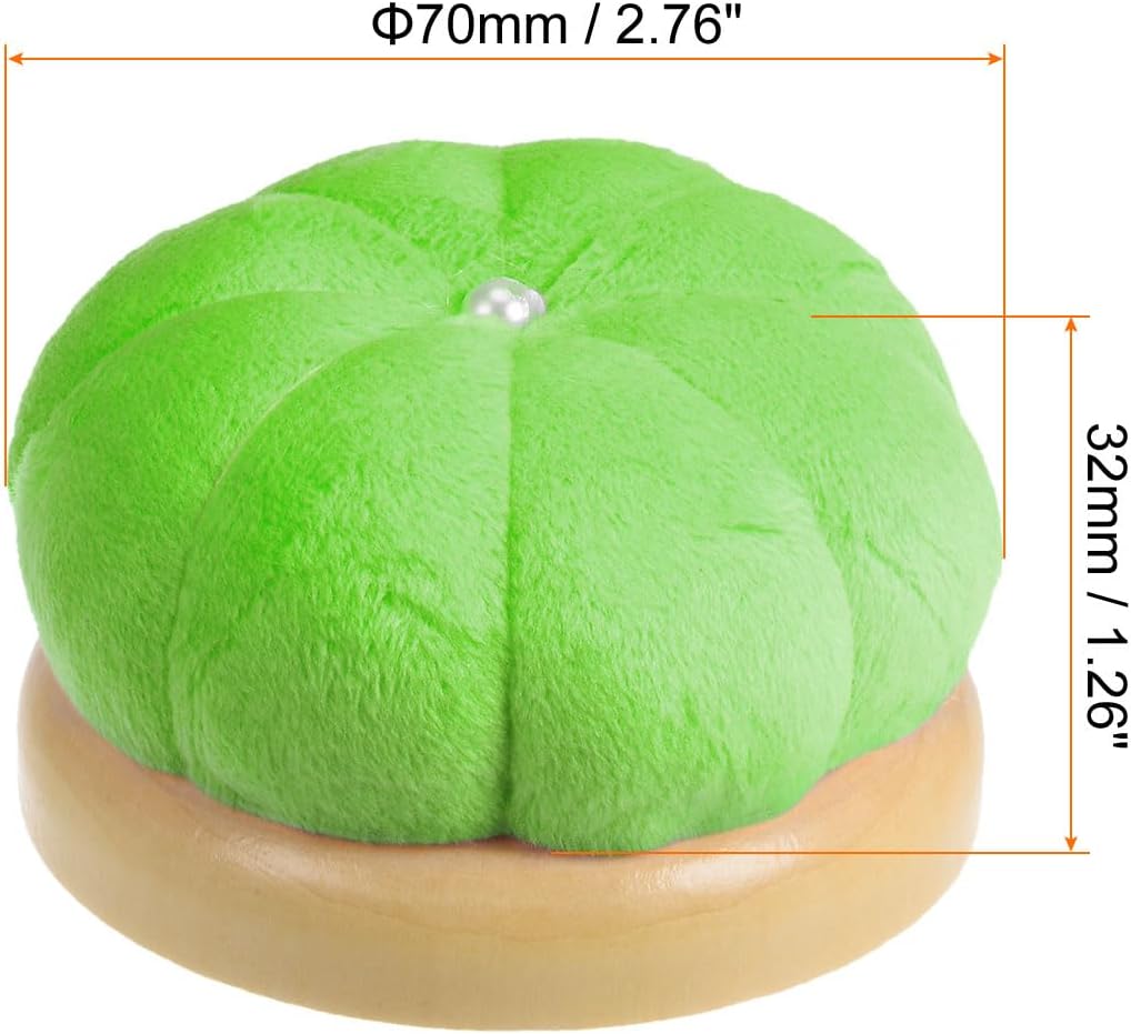 HARFINGTON Wooden Base Needle Pincushions Japanese Style Pin Cushions Round Pin Cushion Needle Holder for Sewing Quilting Needlework DIY Crafts, Green