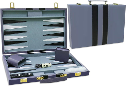 Backgammon Set - Classic Board Game with Premium Leather Case - Portable Travel Strategy Backgammon Game Set for Adults, Kids - Suitable as (18inch, Gray)