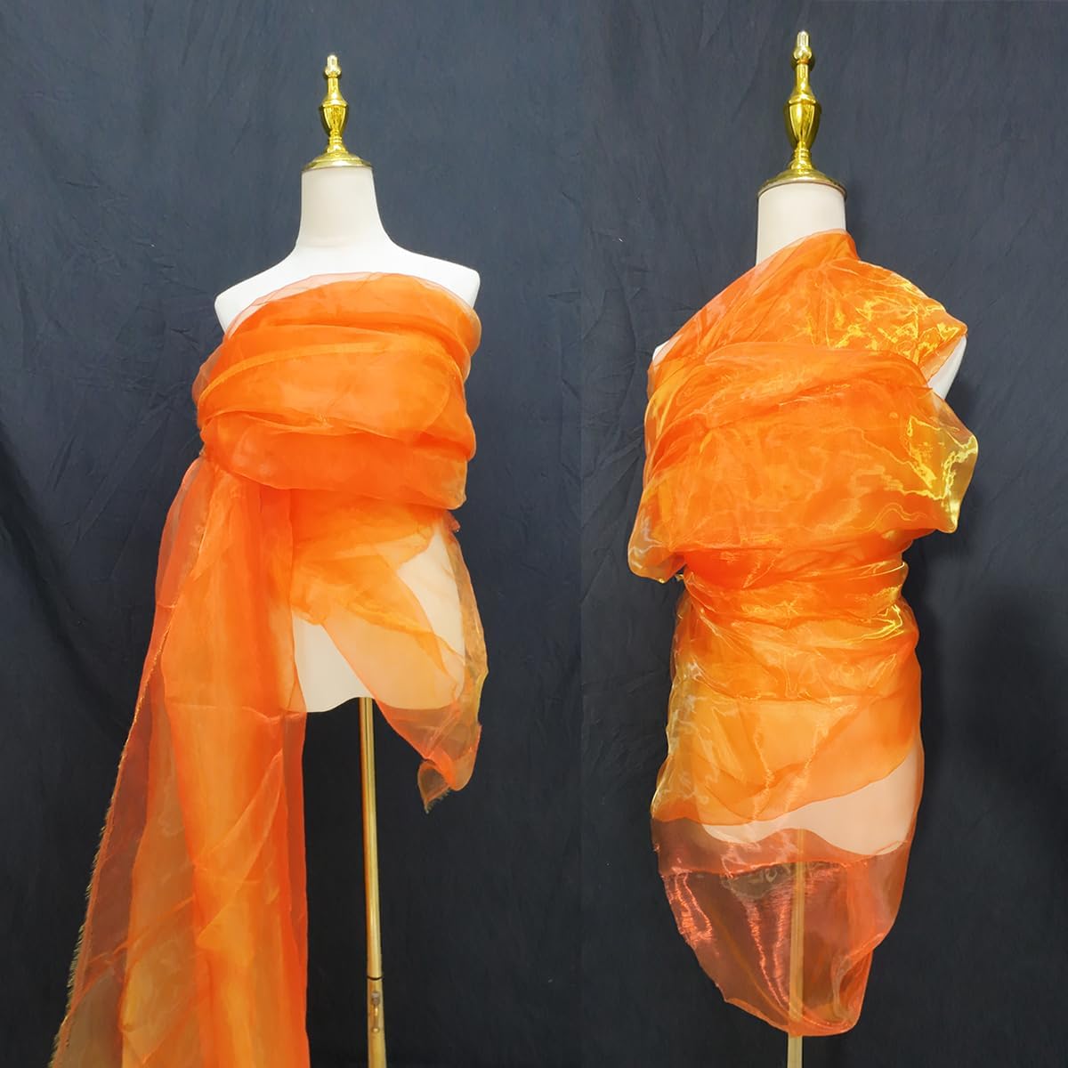 Two-Tone Iridescent Holographic Organza Fabric - 3.3 Yards | Lightweight Sheer Gauze Voile Tulle | for Dresses, Party Decor, DIY Crafts, Shiny Backdrops(Red and Yellow)