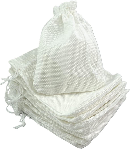 Palmhomee Pack of 25 Burlap Gift Bags with Drawstring Linen Jewelry Pouches Wedding Hessian Jute Bags for Birthday and Treat Pouches Party Wedding Favors Gift (5x7 Inch, White)