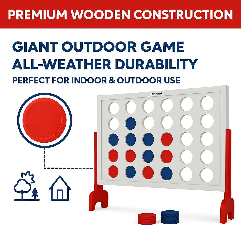 Bolaball 4 in a Row Tabletop Game – 1.8 Ft 4 to Score Game for Kids & Adults, Indoor/Outdoor Family Yard, Portable Party for Home, Picnic & Travel, Plastic Version.