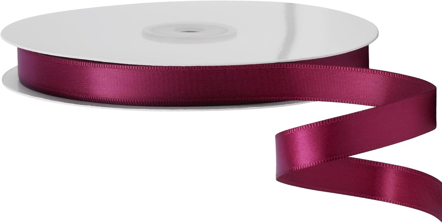 LIUYAXI Burgundy Stain Ribbon, 5/8" X Continuous 50 Yards, Double Faced Fabric Ribbon Perfect for Gift Wrapping Wedding Birthday Party Christmas Hair Floral Craft Baby Shower