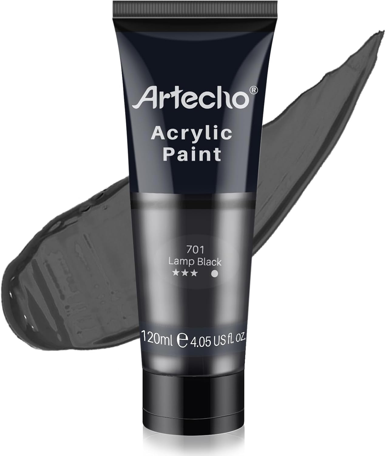 Artecho Black Acrylic Paint, Lamp Black Paint (120ml / 4.05oz) Tubes, Art Craft Paints for Canvas, Rock, Stone, Wood, Fabric, Art Supplies