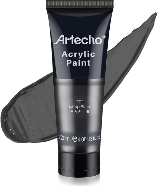 Artecho Black Acrylic Paint, Lamp Black Paint (120ml / 4.05oz) Tubes, Art Craft Paints for Canvas, Rock, Stone, Wood, Fabric, Art Supplies