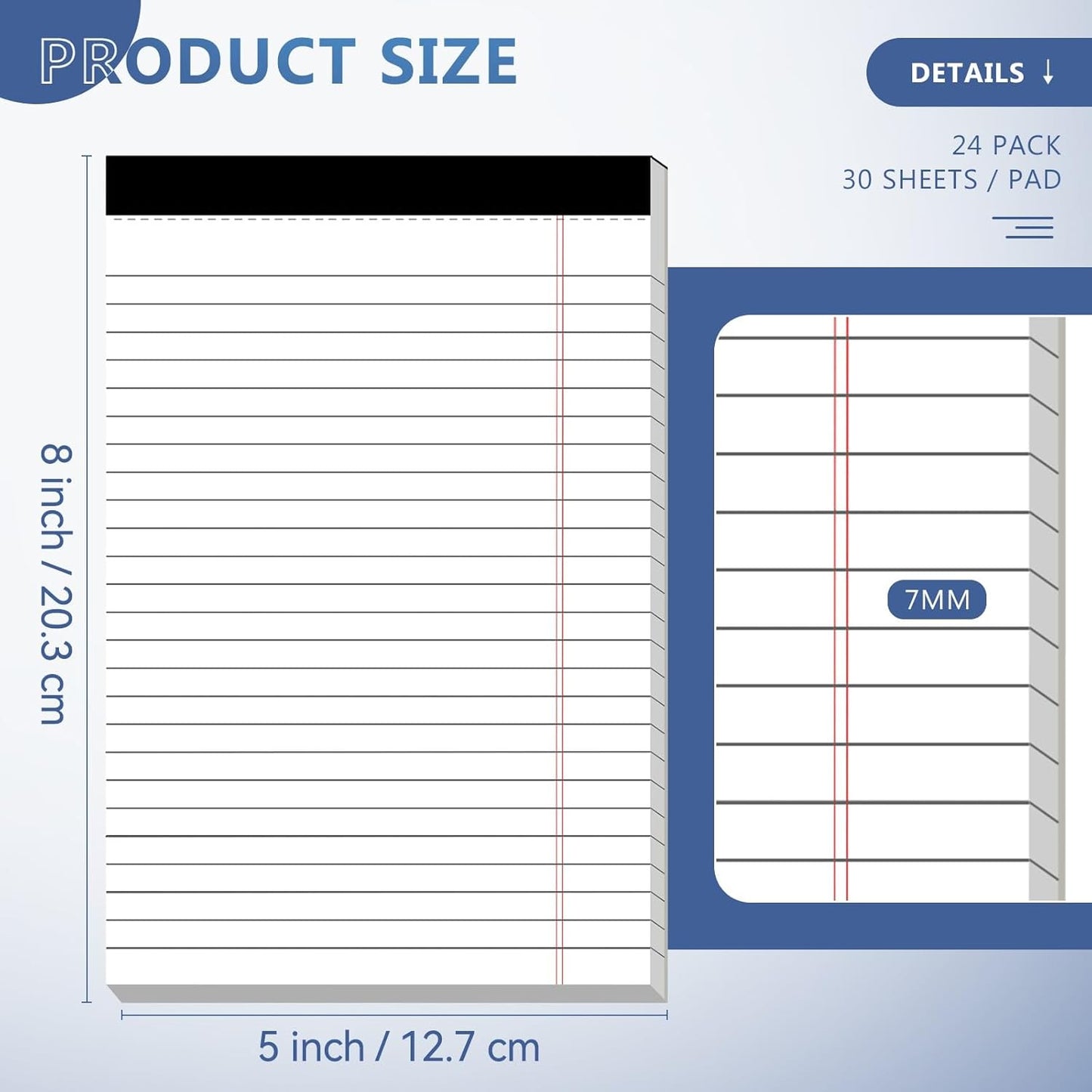 24 Pack of Legal Pad Writing Pads 5" x 8" Notepad 80gsm Recycled Paper Small Legal Pads 25 Lines Note Pads Perforated Legal Pads 720 Sheets Double-Sided Printing Printed Legal Pads for School,