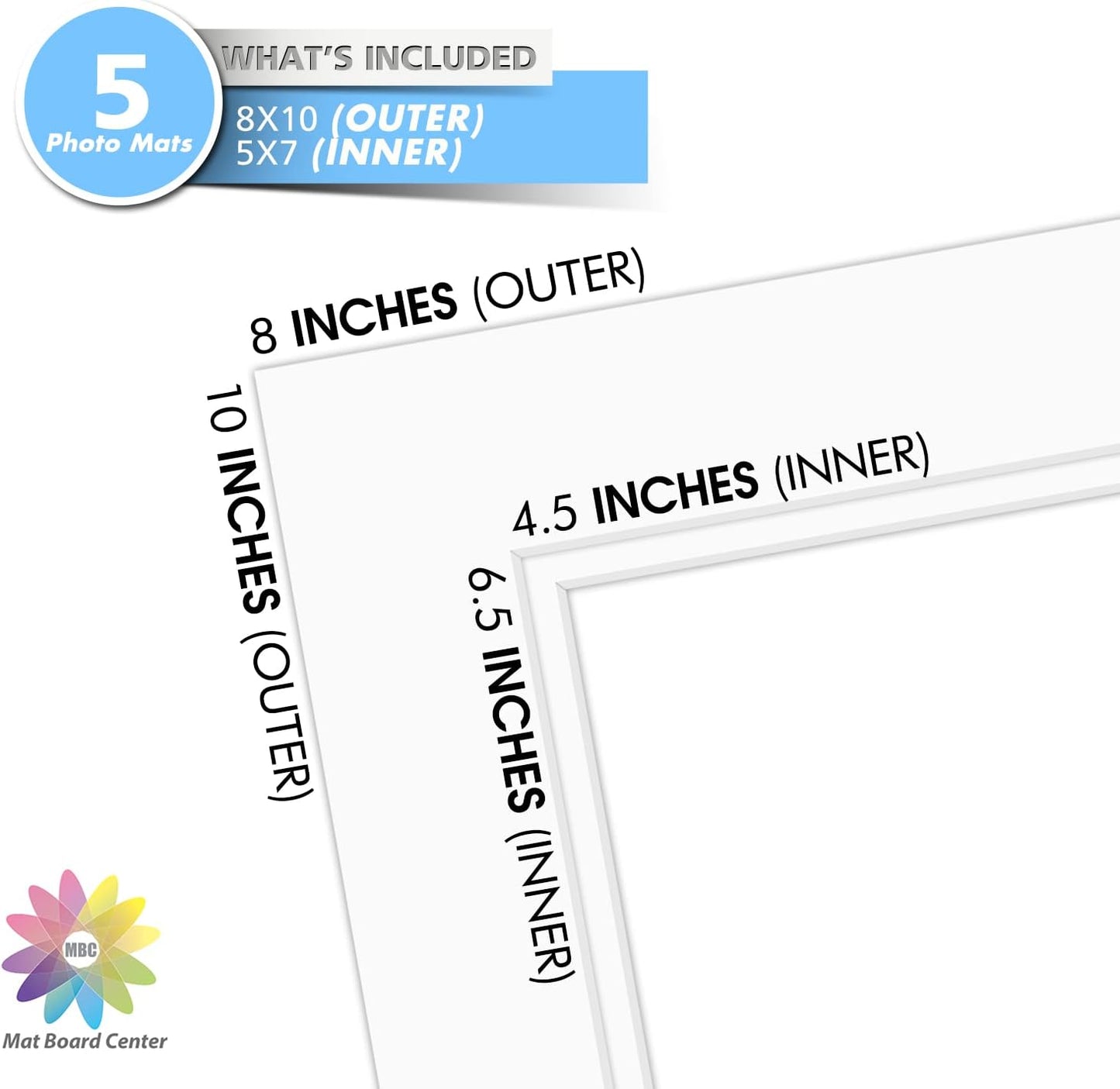 Mat Board Center, Double Mat - Acid Free, 8-ply Thickness, White Core - for Pictures, Photos, Framing (Off White Over Off White, 8x10 for 5x7, Pack of 5)