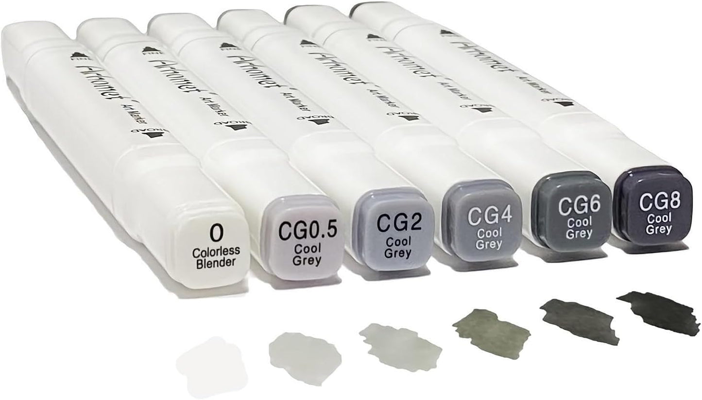 6pcs Grey Gray Alcohol Markers Set for Building Interior Design, Dual Tips Art Markers Drawing Sketched Double Tipped for Adults Kids (Cool Grey)