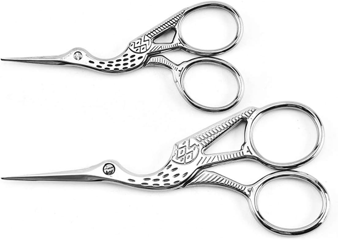Vintage Stork Shape Sewing Scissors Stainless Steel Tailor Scissors Sharp Sewing Shears for Embroidery, Craft, Art Work & Everyday Use (4, Silver)
