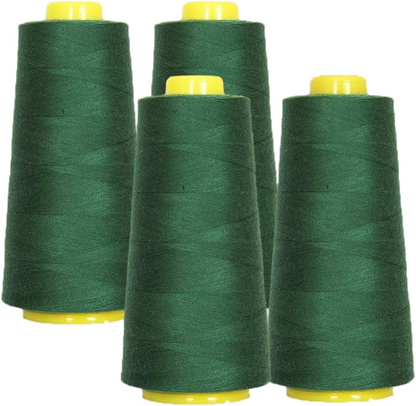 AK Trading 4-Pack Pine Green All Purpose Sewing Thread Cones (6000 Yards Each) of High Tensile Polyester Thread Spools for Sewing, Quilting, Serger Machines, Overlock, Merrow & Hand Embroidery