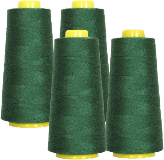 AK Trading 4-Pack Pine Green All Purpose Sewing Thread Cones (6000 Yards Each) of High Tensile Polyester Thread Spools for Sewing, Quilting, Serger Machines, Overlock, Merrow & Hand Embroidery