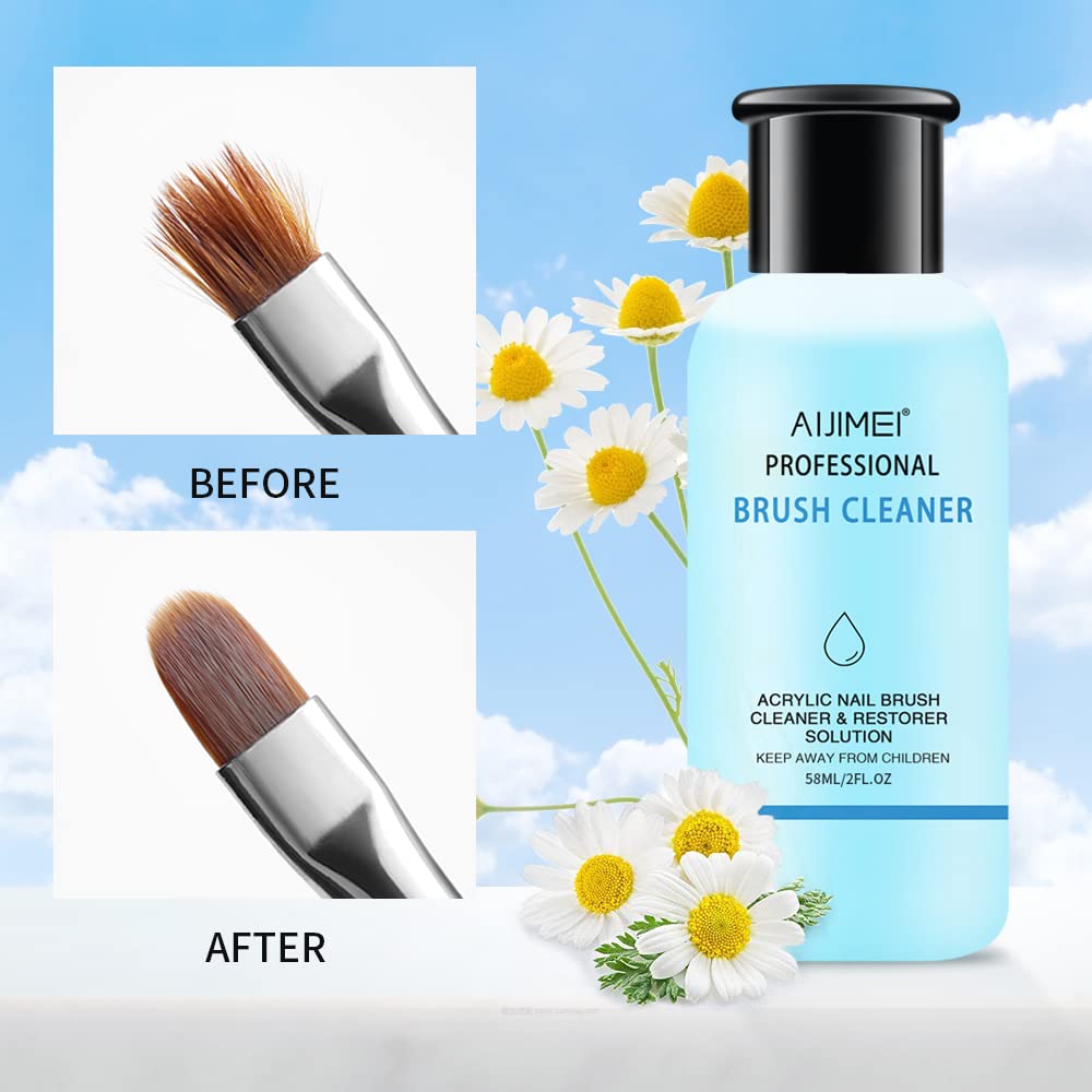 AIJIMEI Acrylic Nail Brush Cleaner Acrylic Brush Cleaner Liquid Acrylic Paint Brush Cleaner Nails Artist Acrylic Brush Cleaner 58ml 2.1 FL.OZ