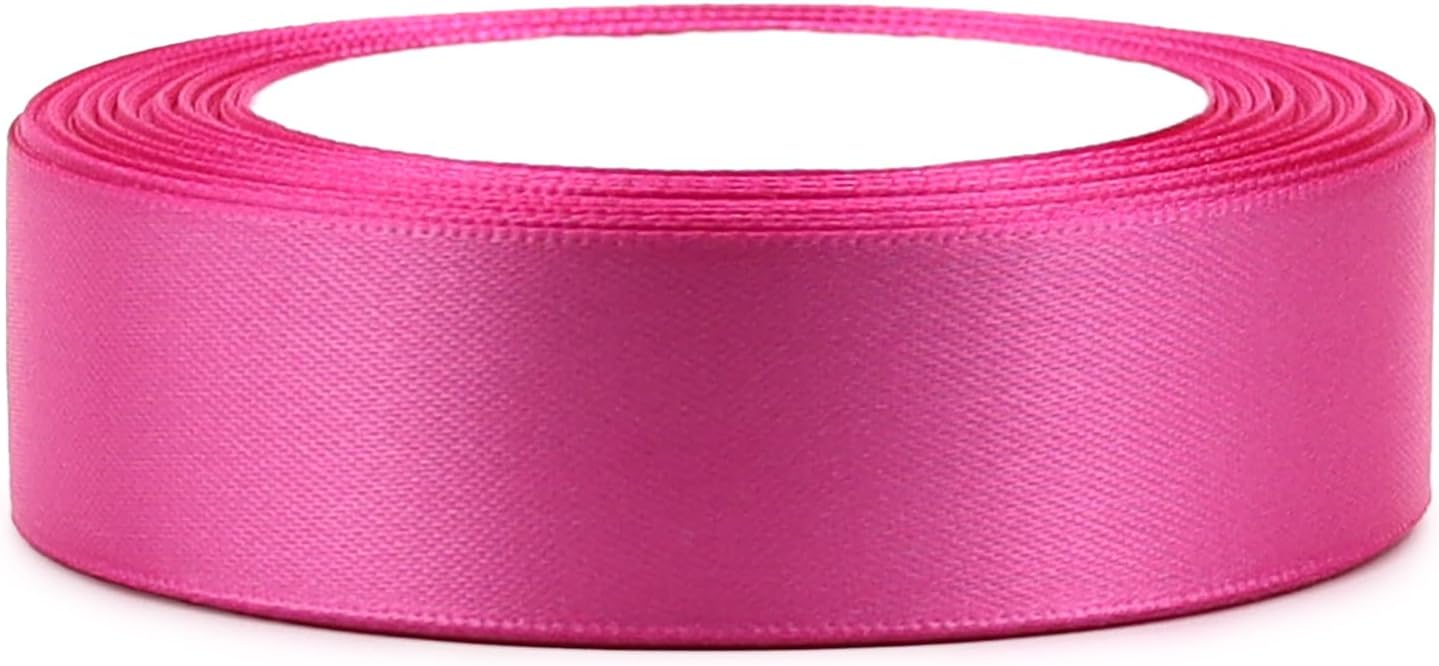 Hot Pink Solid Satin Ribbon 1 Inch 25 Yards Solid Polyester Fabric Ribbon for Gift Wrapping Wedding Christmas Baby Shower Birthday Party Decoration Handmade Immortal Flower Craft