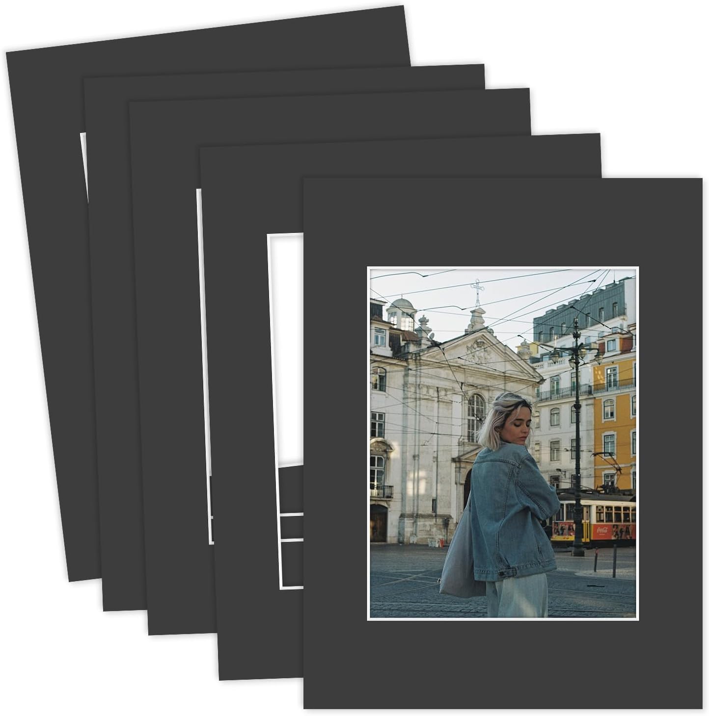 MBC Mat Board Center, 5 Pack 12x16 for 8.5x11 Black Picture Mats Frame Mattes, Bevel Cut, Acid Free, 4-ply Thickness