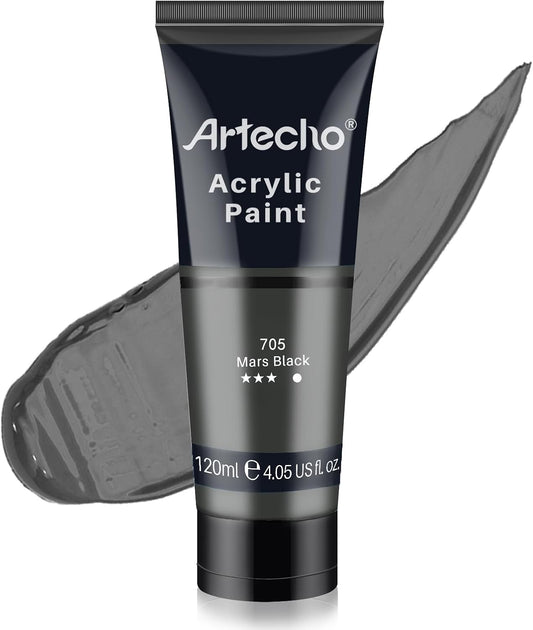 Artecho Mars Black Acrylic Paint (120ml / 4.05oz) Tubes, Art Craft Paints for Canvas Painting, Rock, Stone, Wood, Fabric, Art Supplies