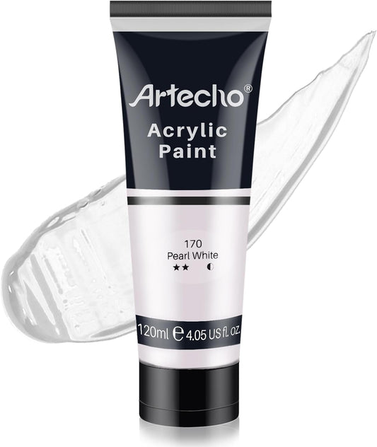 Artecho White Acrylic Paint, Pearl White (120ml / 4.05oz) Tubes, Art Craft Paints for Canvas, Rock, Stone, Wood, Fabric, Art Supplies