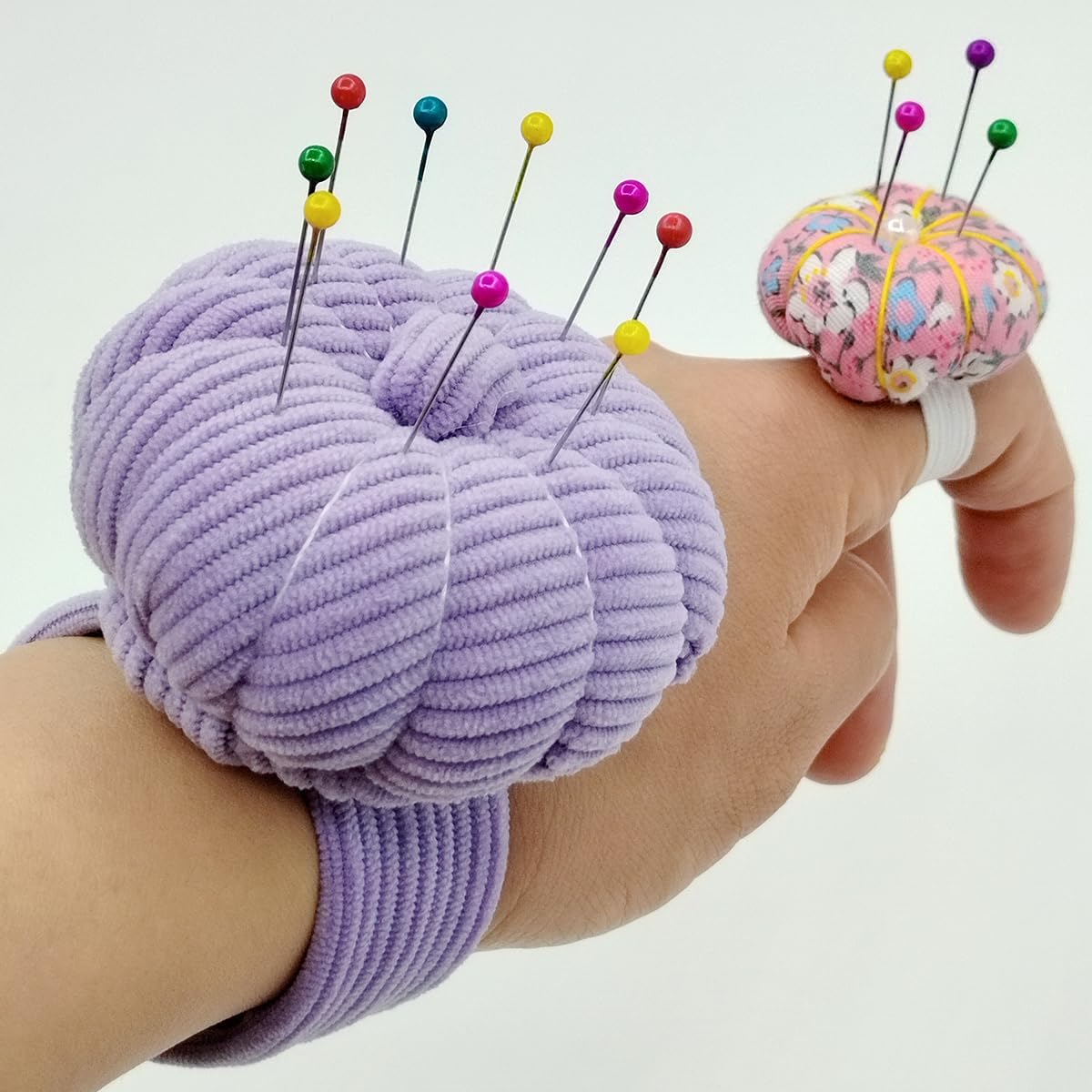 Elastic Wrist Pin Cushion Ring Pincushions Needlework DIY Handcraft Needles Holder for Sewing and Quilting with 1 Elastic Strap Finger Ring Pincushions Pumpkin Shaped