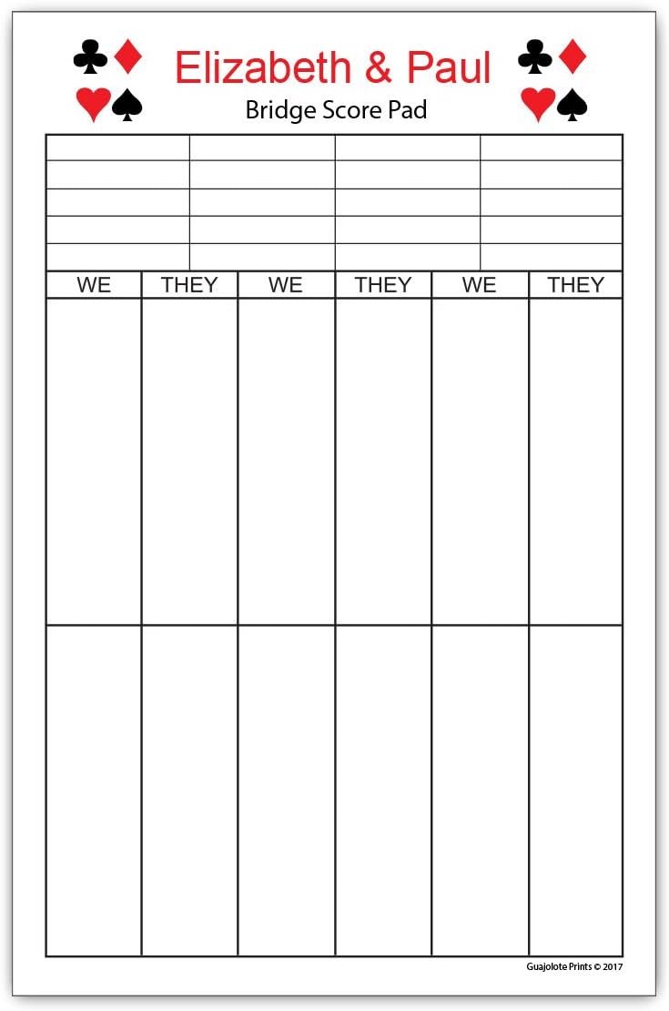 Personalized Bridge Score Pad - 5.5 x 8.5 inch, 50 Sheets Notepad Tally