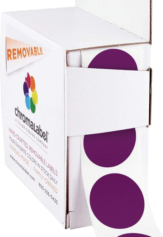 ChromaLabel 1 Inch Round Label Removable Color Code Dot Stickers, 1000 Labels per Dispenser Box, Purple