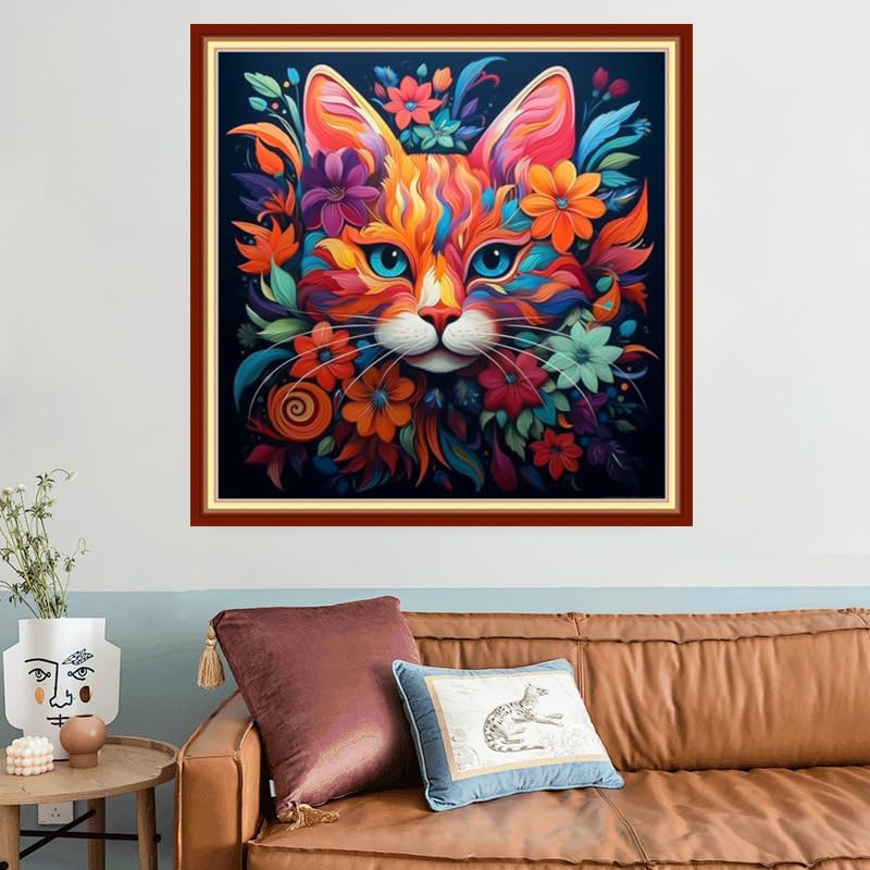 Joyhoor Stamped Cross Stitch Kits for Beginners, Needlepoint Kits for Adults, 11CT Counted Embroidery Kits-Magic Cat 18x18 inchs