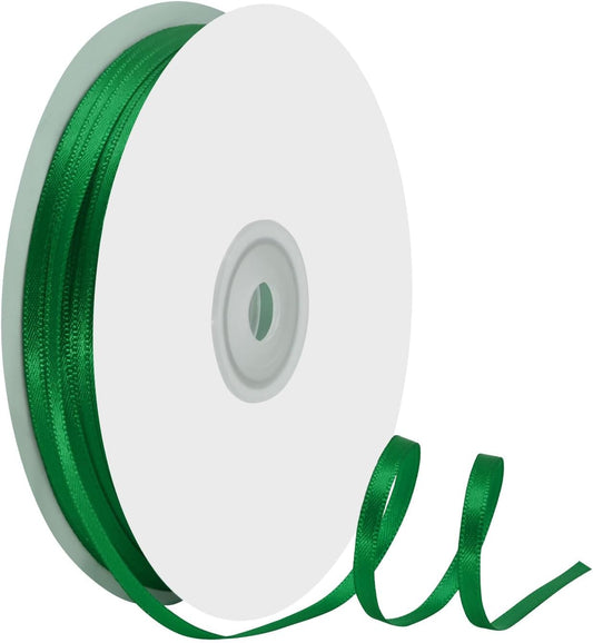 1/8" X 100 Yards Forest Green Satin Thin Ribbon Solid Color Double Faced Ribbons Perfect for Crafts Wedding Decor Bow Making Arts Sewing and More