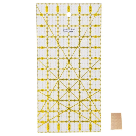 HONEYSEW Quilting Templates Acrylic Sewing Ruler with Non-Slip Rings for Quilting and Sewing Fabric Cutting Angles Rectangle Ruler (6"x12")