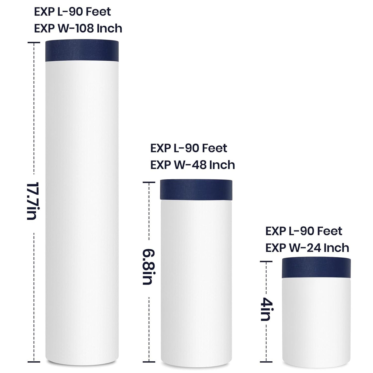 ADHES Painters Plastic with Tape, Painters Tape with Plastic Attached, Pre Taped Masking Film Tape and Drape for Automotive Painting Covering, 90 feet, 3 Sizes