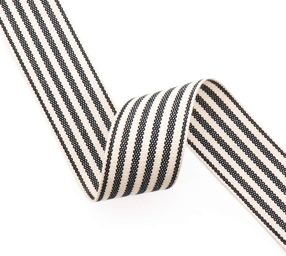 CT CRAFT LLC Ivory Cotton Black Stripes Ribbon 1.5" x 10 Yards for Home Décor Gift Present Wrapping DIY Crafts Birthday Wedding Bouquet Christmas