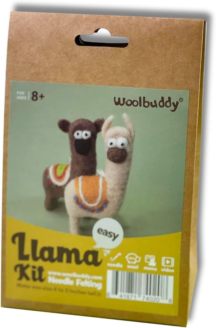 Woolbuddy Needle Felting Kit for Beginners & Adults – Llama DIY Felt Animal Starter Kit with Natural Wool Roving, Felting Needles & Step-by-Step Instructions