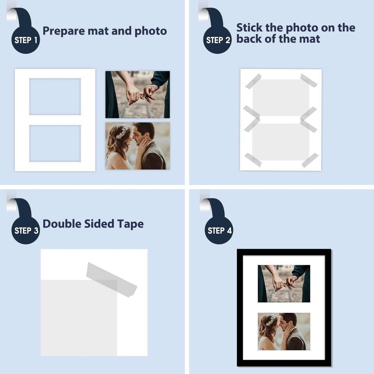 Mat Board Center, Pack of 5, Photo Picture Mats - Acid Free, 4-ply Thickness, White Core - for Pictures, Photos, Framing (11x14 for 2-5x7 White)