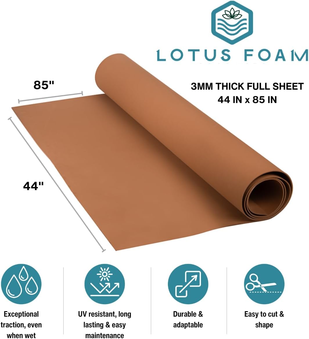 LotusFoam Large 3mm EVA Foam Sheet - 44"x 85" High Density Foam 130 kg/m3 for Cosplay, Costumes, Crafts, Flooring, Outdoor Use - 35 Colors (Copper) - Copper
